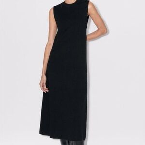 Zara Black Knit Midi Dress Crew Neck Sleeveless